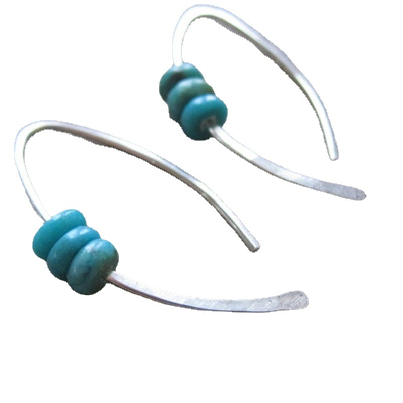Geometric Turquoise Hook Earrings For Women In Silver Tone_voghion.com