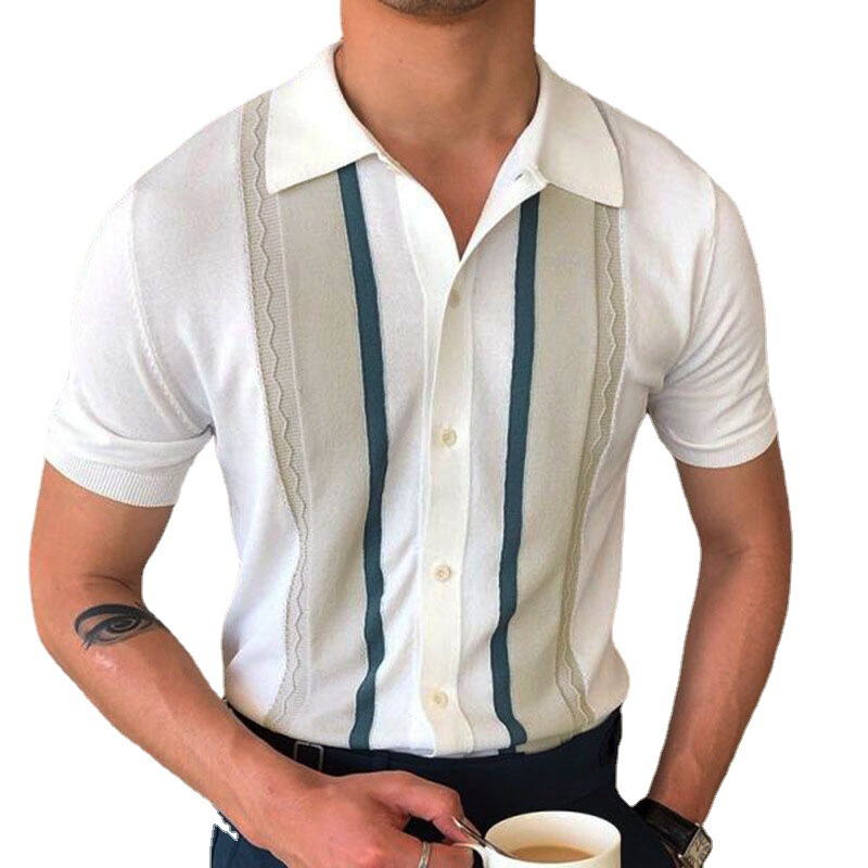 Polo d'été pour hommes, tricoté avec pull à revers et rayures décontractées, nouvelle collection, SY0041_voghion.com