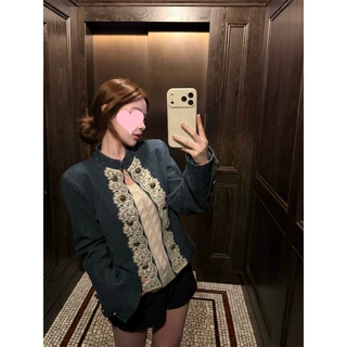 Suuuicee 克洛伊少女 人字纹丹宁面料棉复古薄绒外套