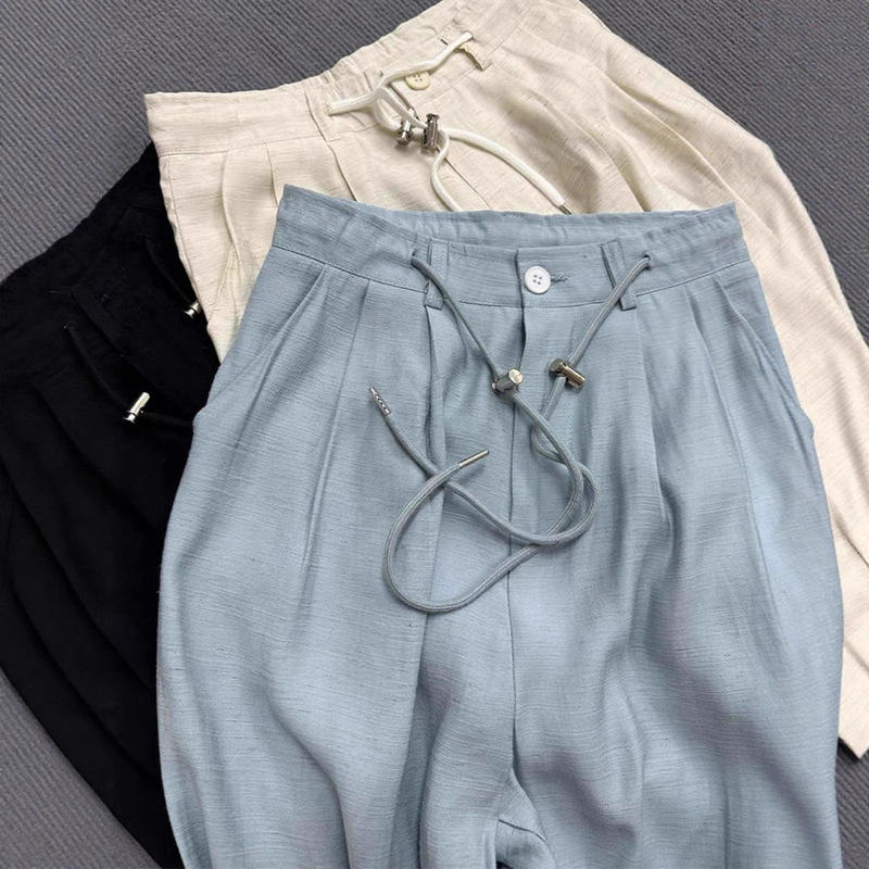 Highly Recommended! Blue Linen Wide-Leg Pants for Pear-Shaped Body, Slimming, Lightweight, Breathable, Thin Wide-Leg Pants for Summer Highly Recommended! Blue Linen Wide-Leg Pants for Pear-Shaped Body, Slimming, Lightweight, Breathable, Thin Wide-Leg Pants for Summer