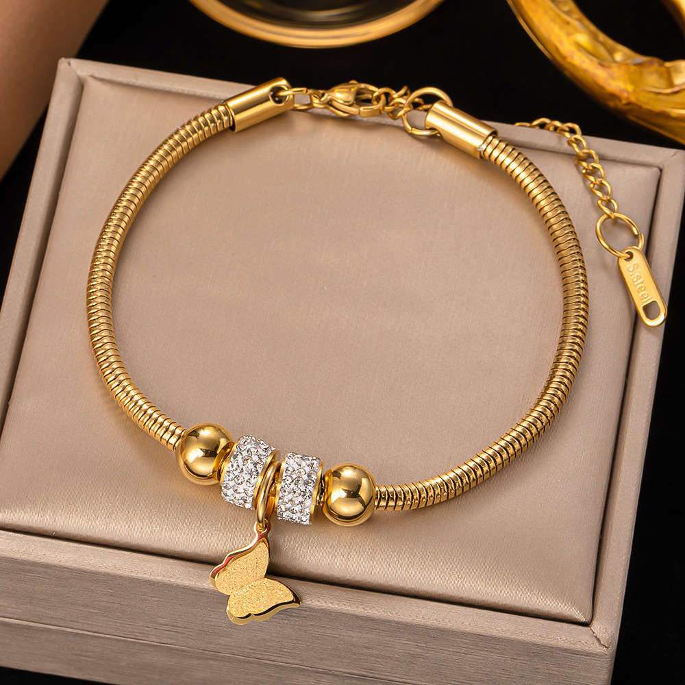 304 Stainless Steel Material Butterfly Pattern Women's Gender PVD Coated Real Gold Plated Butterfly Titanium Steel Elegant Streetwear Waterproof Non Tarnish Bracelets