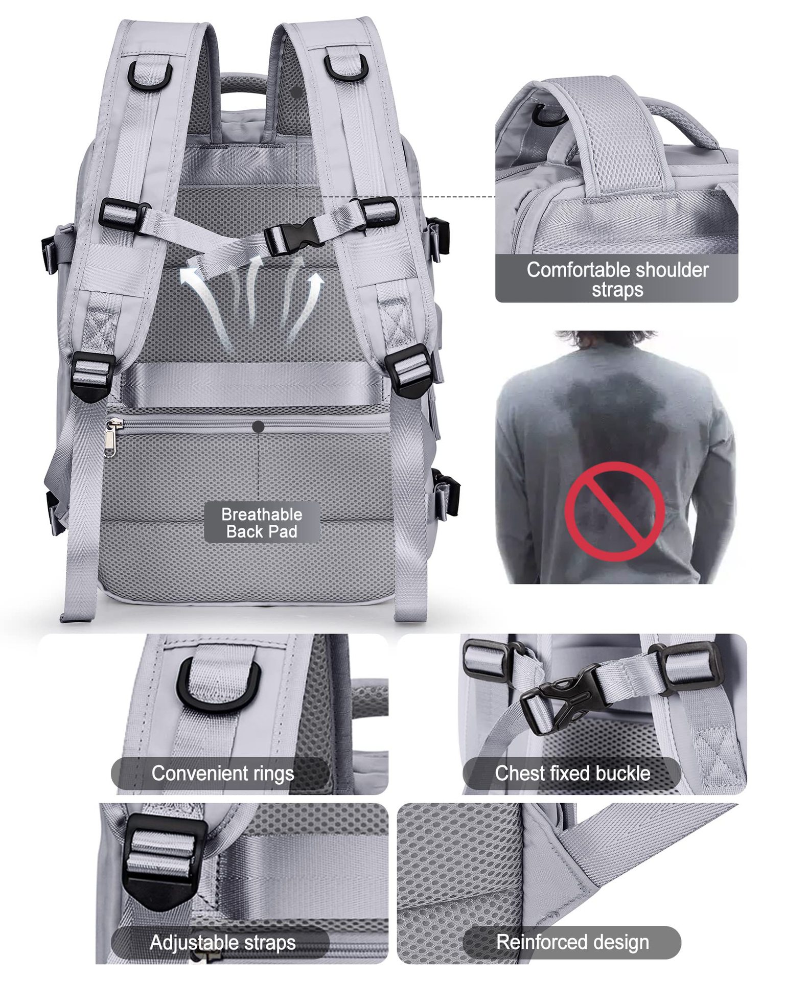 1875g Weight Nylon Lining Material Zipper Closure Type Double Shoulder Straps Strap Type Functional Backpack Bags Type Travel, Daily Occasion Nylon Material Women's Backpack Backpack Solid Color Pattern All Seasons Season Unisex Gender Streetwear Style Square Shape Solid Color Travel Daily Women's Backpack 42