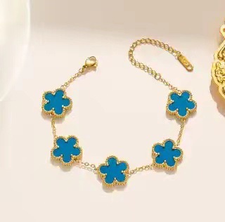 Trébol de cinco hojas de la suerte nuevo estilo transfronterizo pulsera de acero de titanio de doble cara, collar, aretes, moda de nicho de 18K, no se desvanece