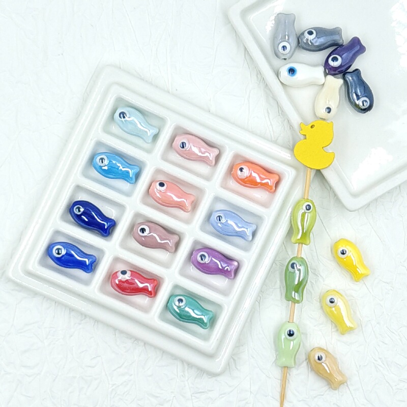 Cross-Border Hot Selling Electroplated Colorfulful Small Fish Ceramic Beads Handmade DIY Jewelry Accessories Fish-Shaped Loose Beads Bracelet Accessories Cross-Border Hot Selling Electroplated Colorfulful Small Fish Ceramic Beads Handmade DIY Jewelry Accessories Fish-Shaped Loose Beads Bracelet Accessories