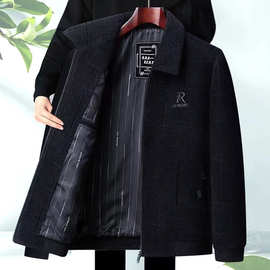 中老年男装爸爸装春秋季外套男士新款休闲夹克老年人呢子宽松上衣