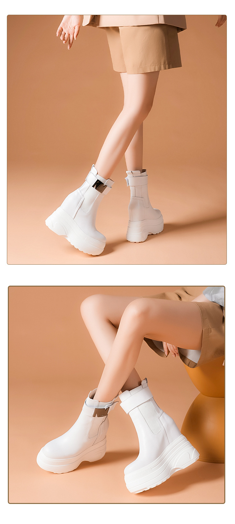 Boot nữ cổ thấp đế xuồng cao 14 cm khóa kéo phong cách casual — Lót nhung đen chi tiết 2
