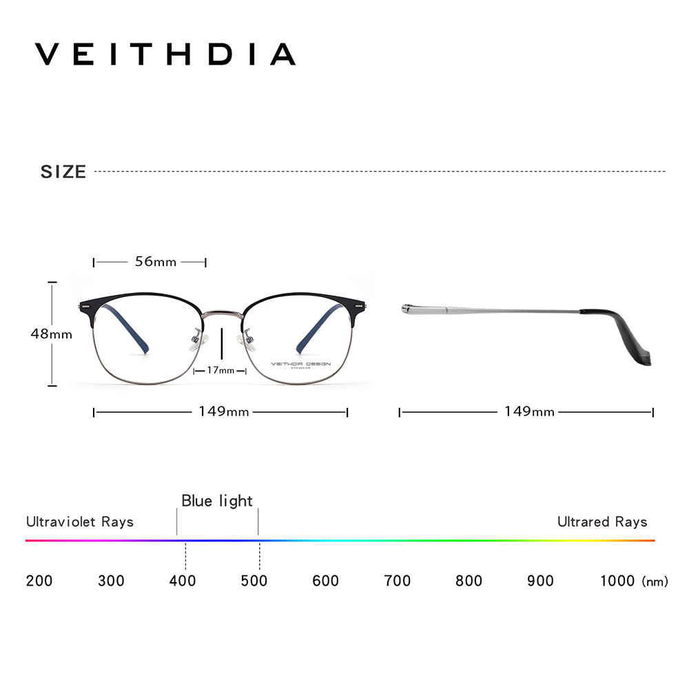 Marco de lente de miopía óptica anti-luz azul de apertura de marco de metal de marco completo para hombres y mujeres, lugar cómodo de negocios simple 1001