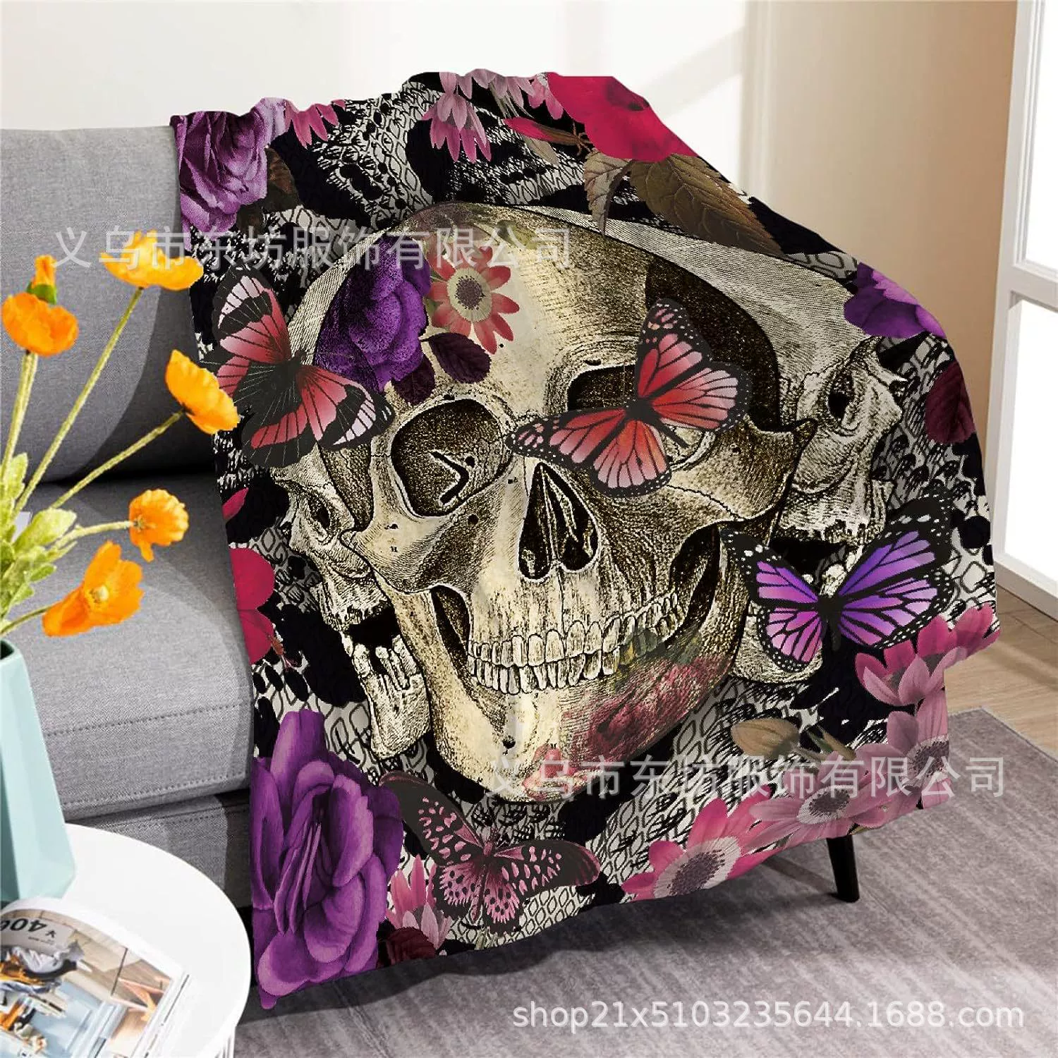 Одеяло одеяла крышки фланели Микрофибер одеяла цветка черепа облегченное супер мягкое удобное
