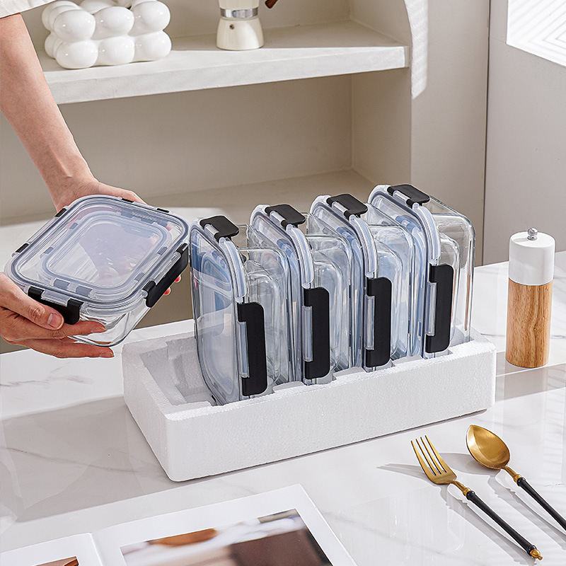 Fiambrera de vidrio rectangular juego de 10 piezas de caja de conservación de productos frescos de Amazon juego de caja de almuerzo de vidrio de borosilicato resistente a altas temperaturas