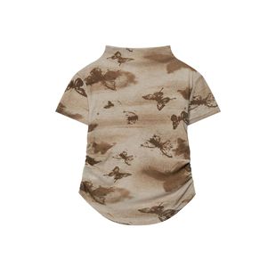 American Style Half-high Collar Pleated Shoulder Short-sleeved T-shirt Women's 2024 New Korean Style Summer Hot Waist Slimming Short Top