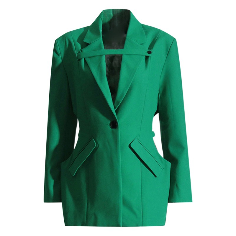 Blazer para Mujer con Un Botón de Poliéster, Manga Larga con Bolsillos