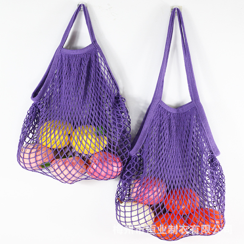 Bolsa de malla de algodón portátil al por mayor Bolsa de compras Supermercado Bolsa de malla de verduras y frutas Bolsa de compras Bolsa tejida hueca