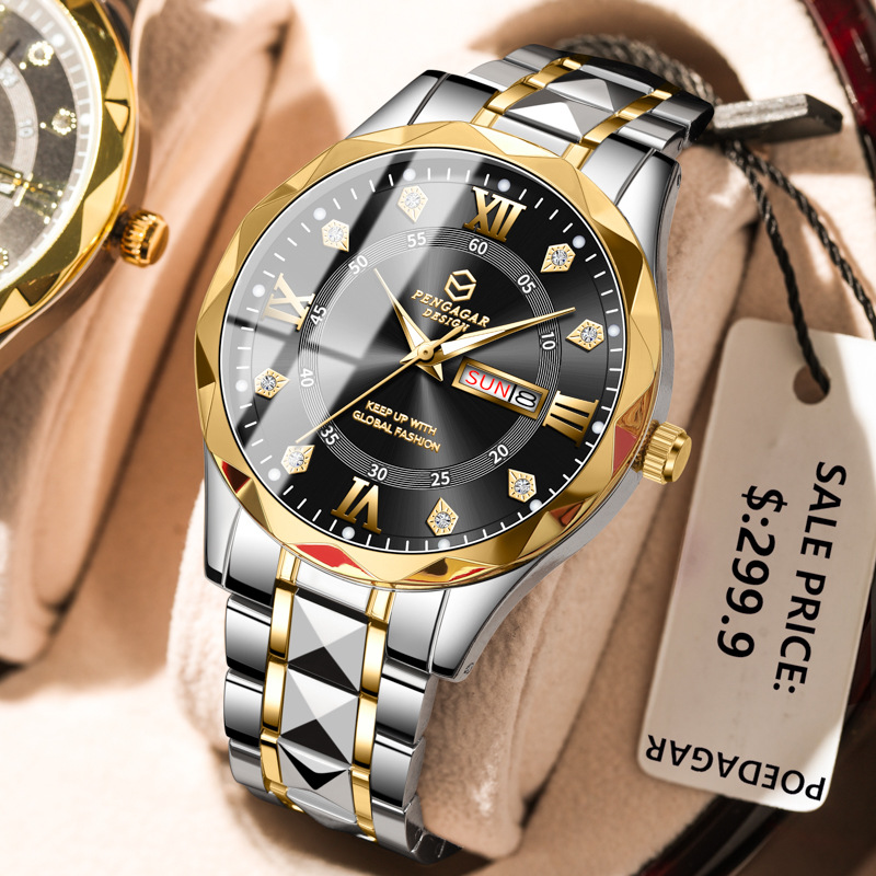 Cross-Border Fashion Classic Men's Watch Luxury Dual Calendar Watch Men's Wristwatch Live Broadcast Foreign Trade Hot Item Dropshipping