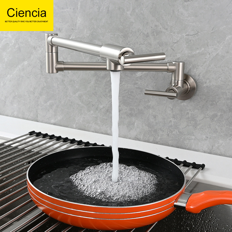 Copper in-wall double switch faucet single cold faucet bathroom balcony extended foldable swivel faucet