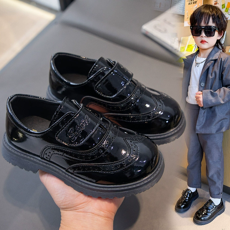 Кожаные туфли для мальчиков Черная обувь для мальчиков в британском стиле
