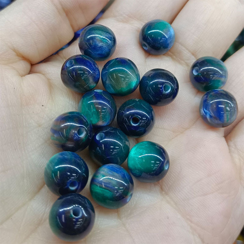 新款彩色渐变猫眼树脂圆珠手工手链串珠半成品珠子diy饰品配件