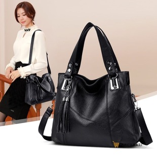 Soft Leather Bag New Women's Bag Mother's Bag Middle-Aged and Elderly Simple Large-Capacity Soft Leather Women's Portable Shoulder Crossbody Bag