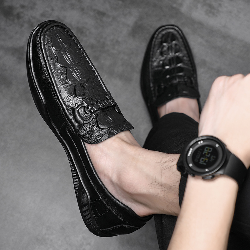 Mocasines de cuero genuino de primera capa para hombre, zapatos de cuero transpirables e informales, zapatos individuales para hombre, mocasines, calzado para hombre