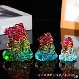 新品水晶龙摆件 十二生肖龙   龙年礼品水晶工艺品七彩琉璃龙批发