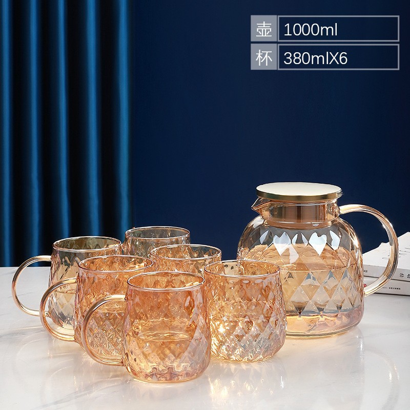 Eliminación de almacenamiento de alta borosilicona tetera de agua fría de vidrio resistente a altas temperaturas tazas de agua set de té de vidrio inventario de artículos solitarios detectados por filtración