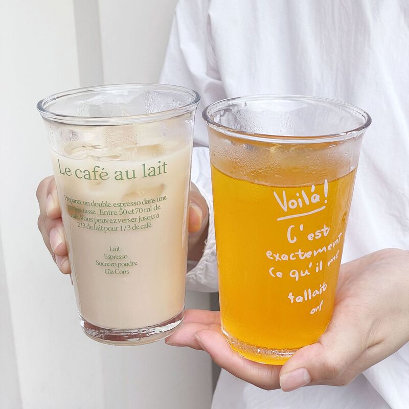 Ins-Style Korean-Style Glass Coffee Cup Cold Brew Cup Single-Layer Direct Drinking Cup for Girls Home Office Glass Water Cup Wholesale