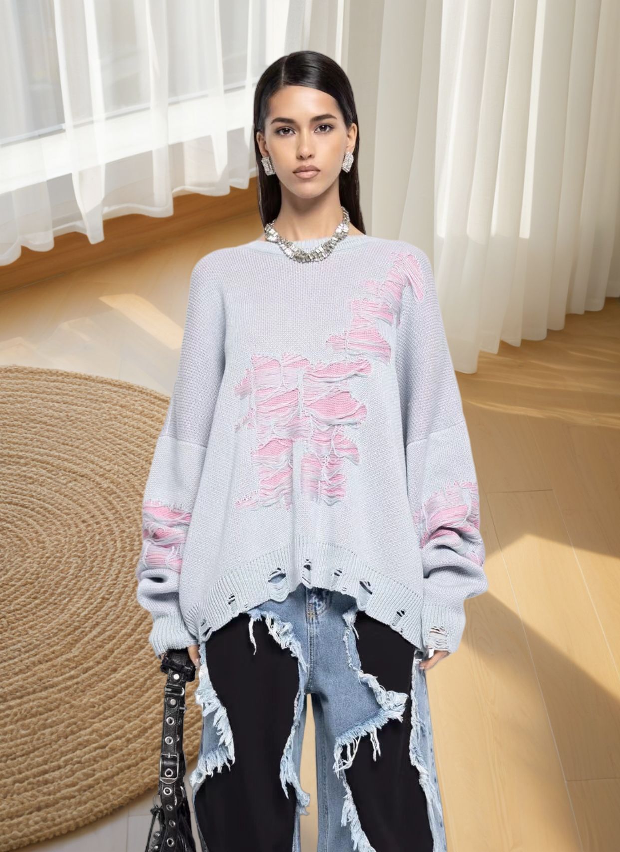 Sieviešu apģērbs Pulovers ar garām piedurknēm Ins Style Meiteņu top trikotāžas džemperis ikdienišķs brīvs, nobružāts džemperis_voghion.com