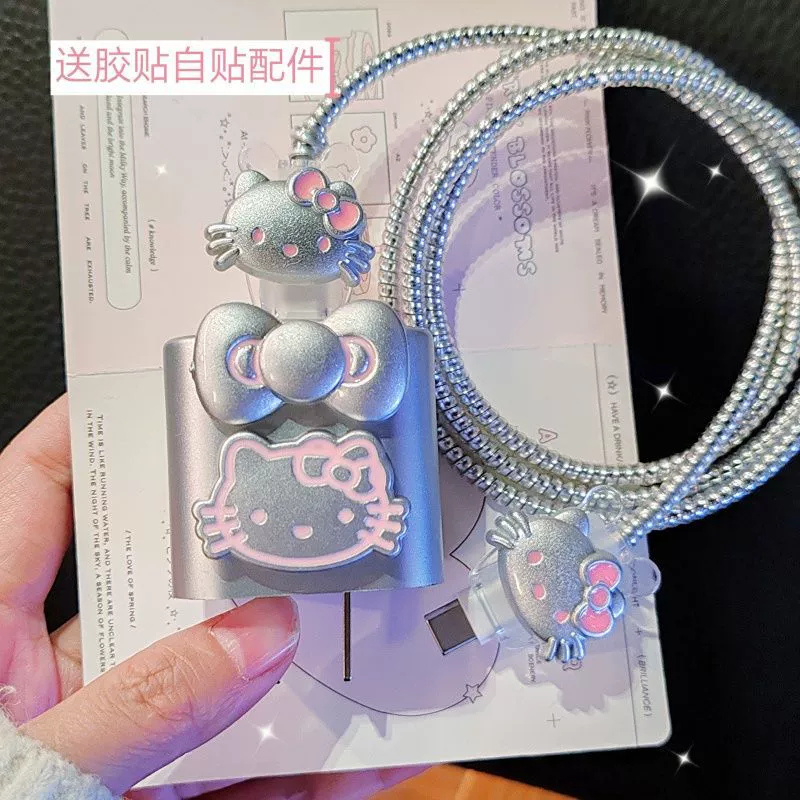 Защитный чехол для зарядного устройства Apple 16 Pro Max с изображением лица Hello Kitty, 20W, защита от повреждений от кабеля