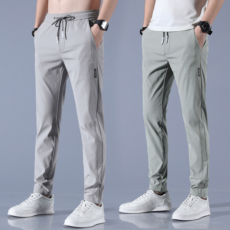 Cross-Border Men's Clothing 2025 Summer Ice Silk Pants Men's Thin Business Casual Pants Elastic Breathable Straight Sports Pants
