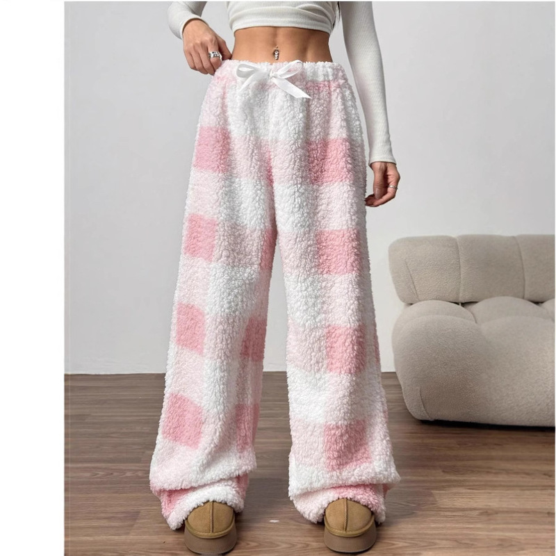 Cross-Border Amazon Winter Foreign Trade Loose Casual Plaid Pants European and American New Style Fleece-Lined Thickened Warm Pants Cross-Border Amazon Winter Foreign Trade Loose Casual Plaid Pants European and American New Style Fleece-Lined Thickened Warm Pants