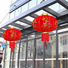 Big Red Velvety Long Rod Lantern Celebrating the Festival Chinese Dream Gold Leaf Lantern New Year Spring Festival Outdoor Gate Lantern