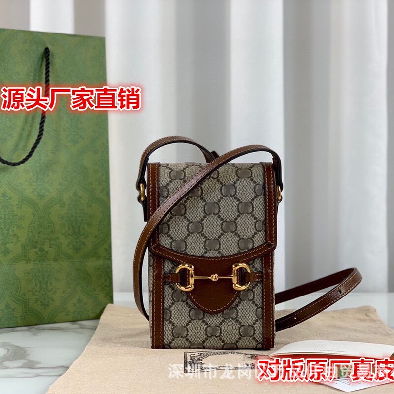 European and American Style Light Luxury Fashion g Brand 1955 Retro Phone Bag High-End Genuine Leather Horsebit Buckle Shoulder Crossbody Women's Bag European and American Style Light Luxury Fashion g Brand 1955 Retro Phone Bag High-End Genuine Leather Horsebit Buckle Shoulder Crossbody Women's Bag