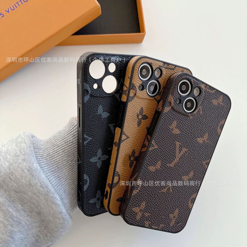 Suitable for Apple 17 Pro Max Fine-Hole Phone Case, iPhone 15 Trendy Foreign Trade Style, 14 Leather, 16 Full-Cover Anti-Drop Case