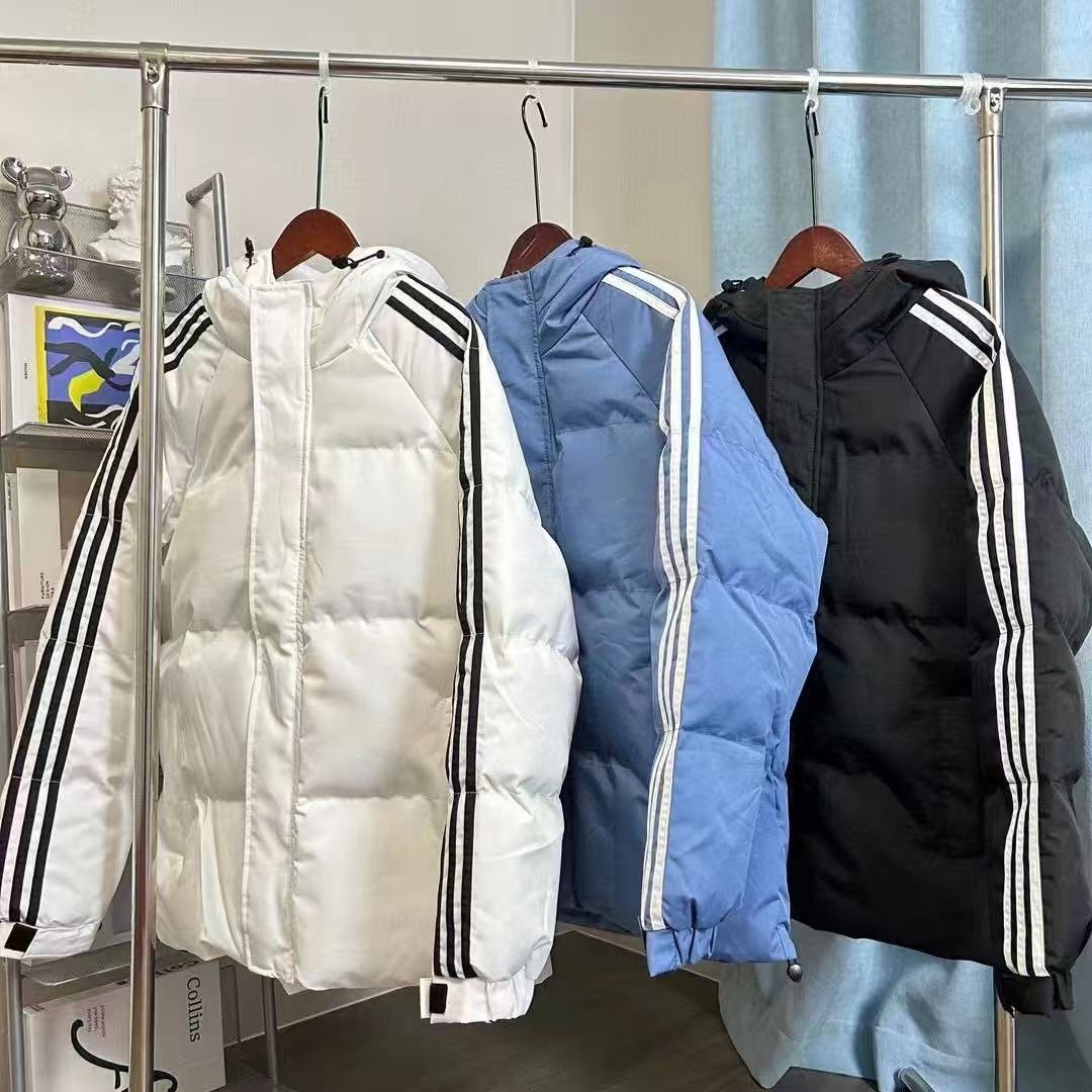 Cross-border new winter hooded three-stripe loose-fitting couple's cotton jacket, men's trendy Korean-style thick winter cotton coat, large size