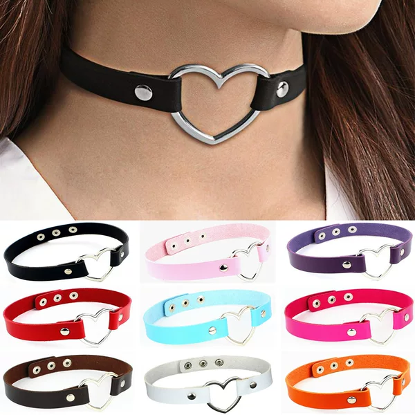 Eco-Friendly Pu Leather Japanese Harajuku Punk Nightclub Soft Girl Choker Heart-Shaped Collar Women's Neck Chain Clavicle Necklace
