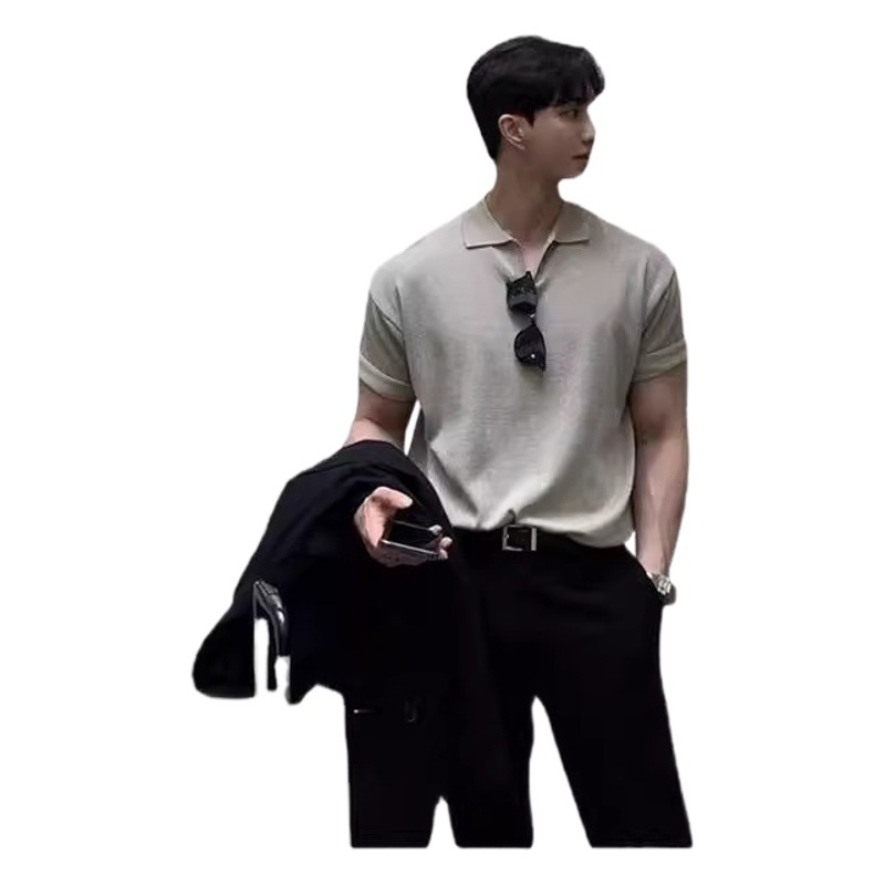 Camiseta POLO de manga corta de color sólido para hombre, estilo nuevo de verano, versión coreana, corte ajustado, versátil, informal, con cuello de solapa, moderna