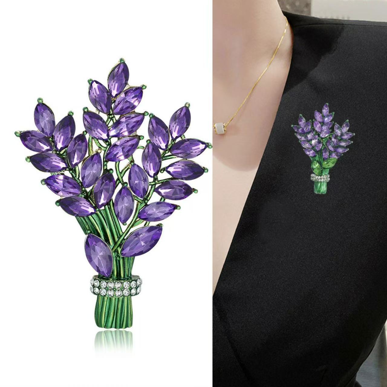 Purple Lavender Brooch, High-End Women's New Elegant Crystal Corsage, Accessible Luxury Niche Design Pin Accessories