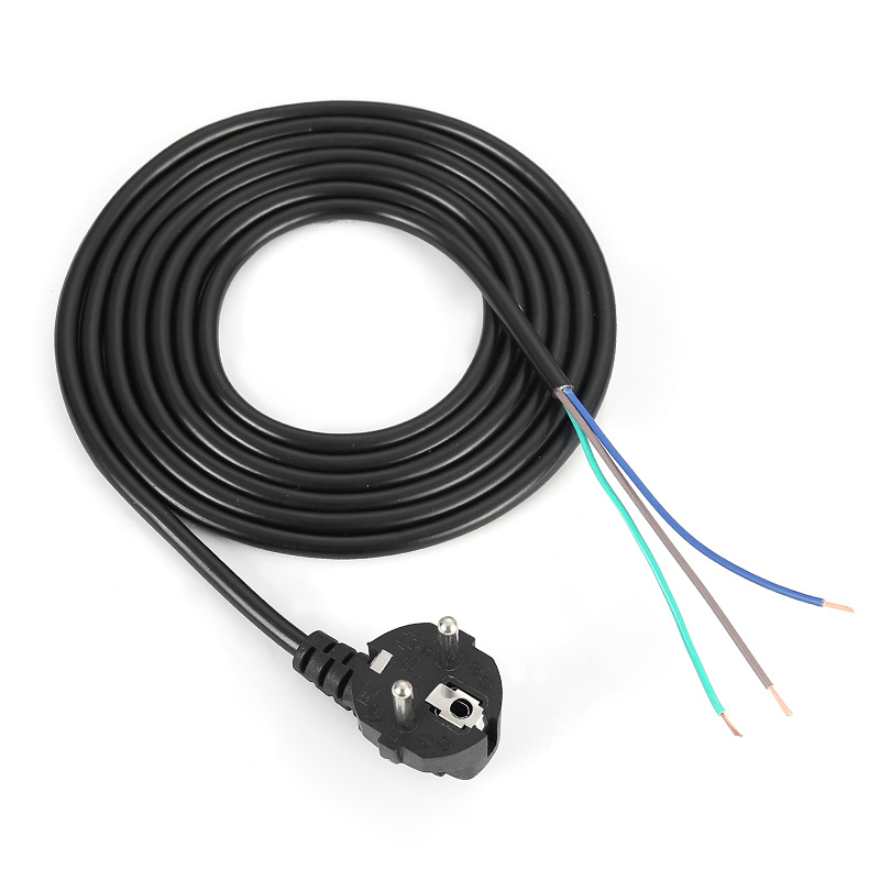 Cable de alimentación de cola de estaño de alambre desnudo de tres núcleos estándar europeo cable de alimentación de estaño de alambre desnudo de una sola cabeza estándar europeo francés