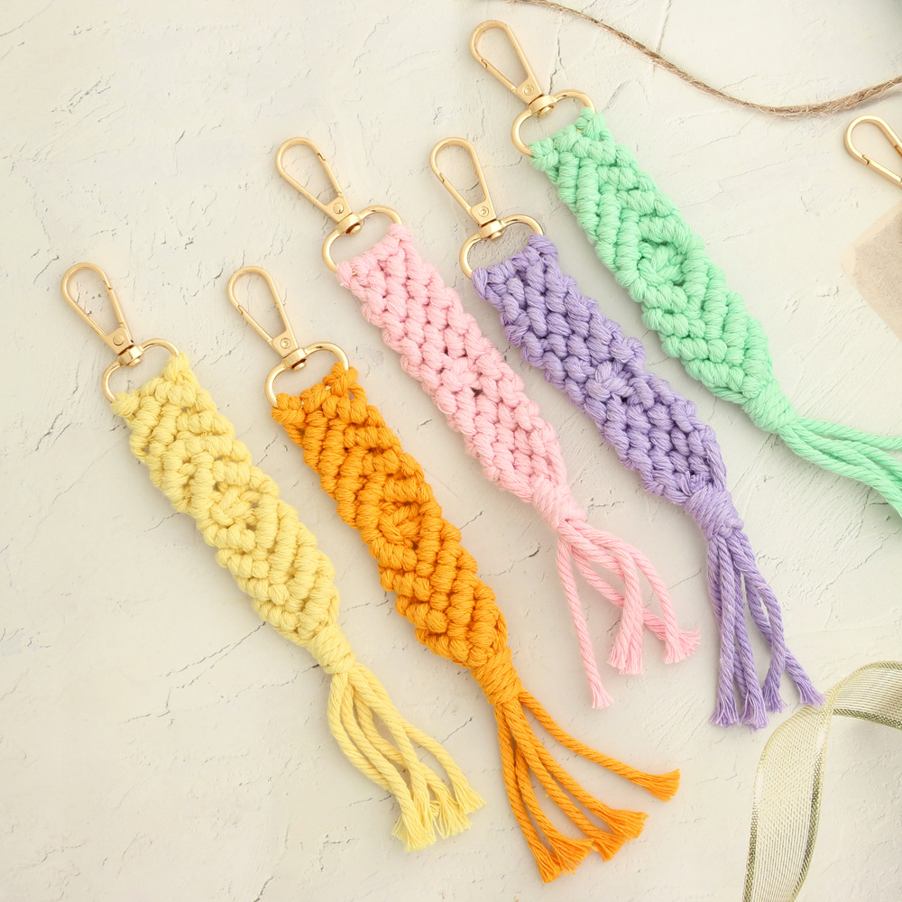 Bohemian Solid Color Cotton Knitting Tassel Bag Pendant Keychain display picture 5