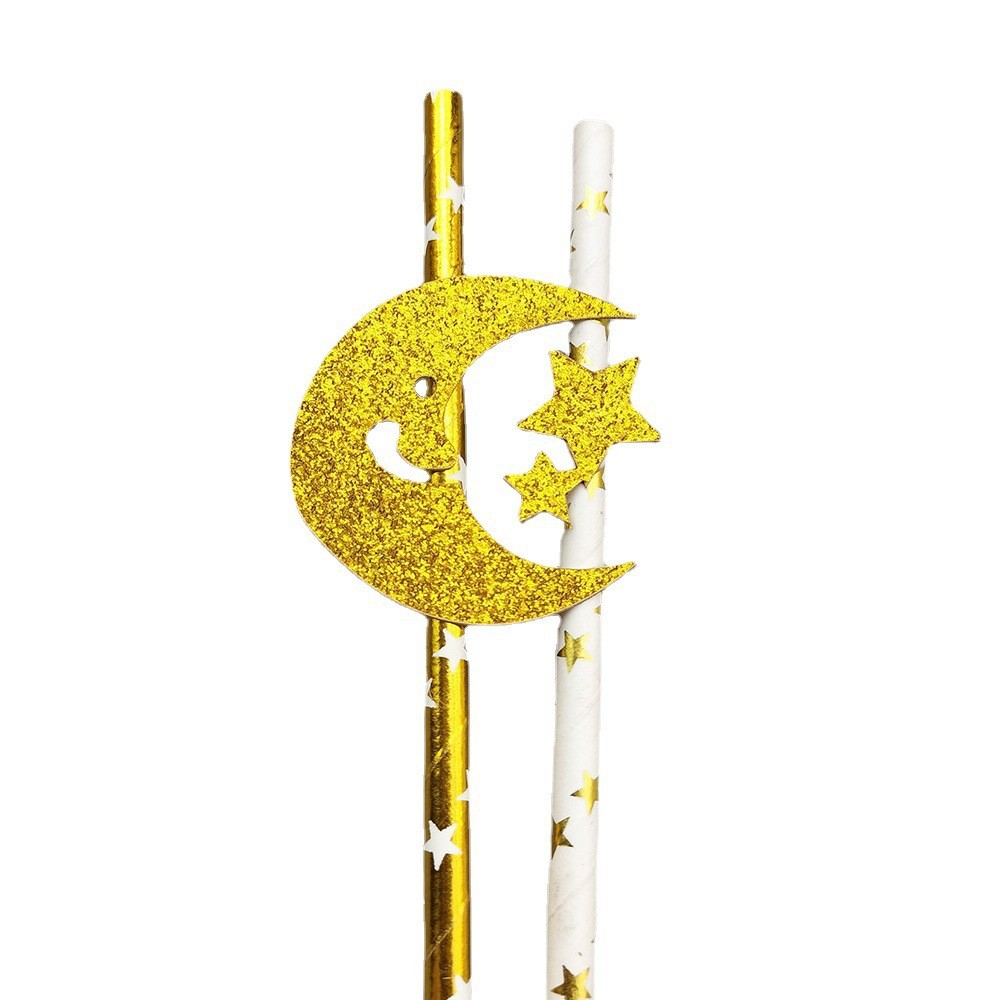 Transfronterizo desechable fiesta de papel de paja estrella Luna tarjeta postre pastel decoración bar bebida paja