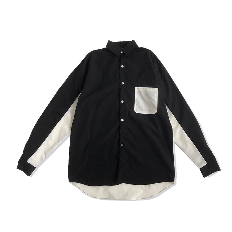 Spring Abstinence Black And White Patchwork Contrast Color Loose Long Sleeve Trendy Men's Ins Style Cool Street Design_voghion.com