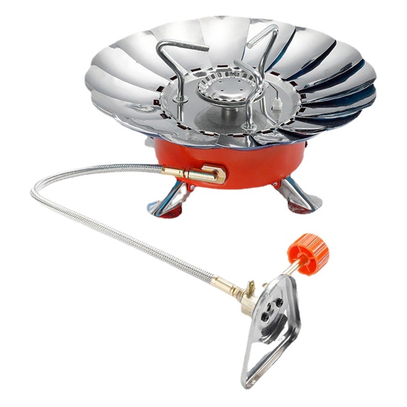 One-piece outdoor camping mini folding gas stove windproof outdoor portable card stove Lotus stove extension air pipe