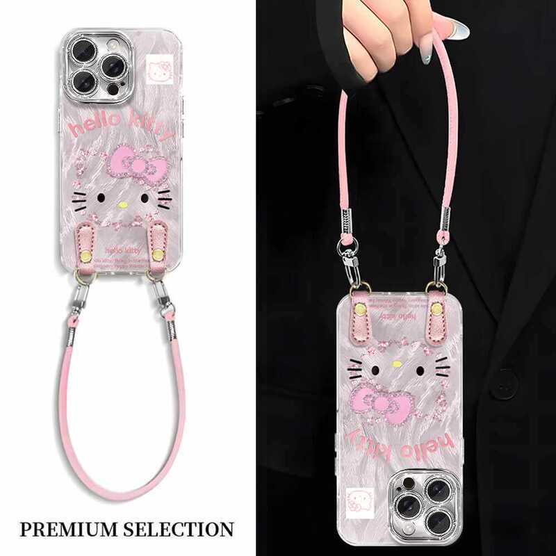 Light Luxury Suitable for Apple 17Promax Mobile Phone Case Cute Hello Kitty 16 Glitter Lens Oppo Cartoon Leather Rope for Women Light Luxury Suitable for Apple 17Promax Mobile Phone Case Cute Hello Kitty 16 Glitter Lens Oppo Cartoon Leather Rope for Women