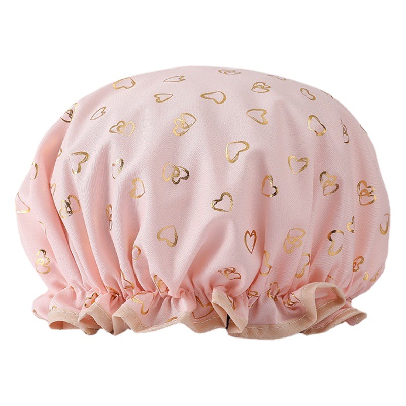 Gorro de ducha de doble capa gorro de pelo impermeable impresión dorada algodón de poliéster PEVA gorro de ducha baño suministro directo transfronterizo de las mujeres