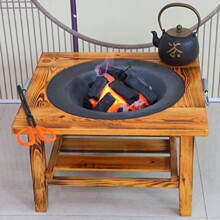 藏族烤火炉老式碳火盆取暖炉铸铁炭盆冬季家用实木烧烤架户垒德株