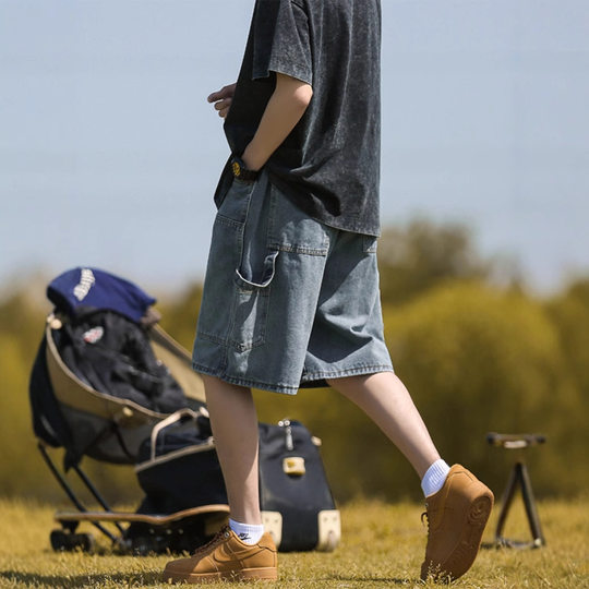 Rivet Cutting Tooling Denim Shorts Men's Summer Thin Trendy Brand Pants Loose American Men's Five-point Pants