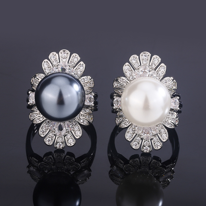 Aobei madre perla incrustaciones dos-en-uno abierto Ajustable anillo 14mm Zhuang Sheng joyas de cobre Chapado en platino con incrustaciones