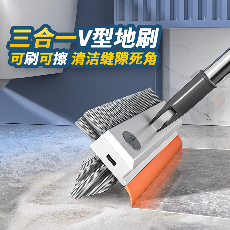 Floor Seam Brush, Bathroom Floor Brush, Water Scraper, Hard-Bristled Toilet Bathroom Floor Brush, Long-Handled Cleaning Tile Dead Corner Brush