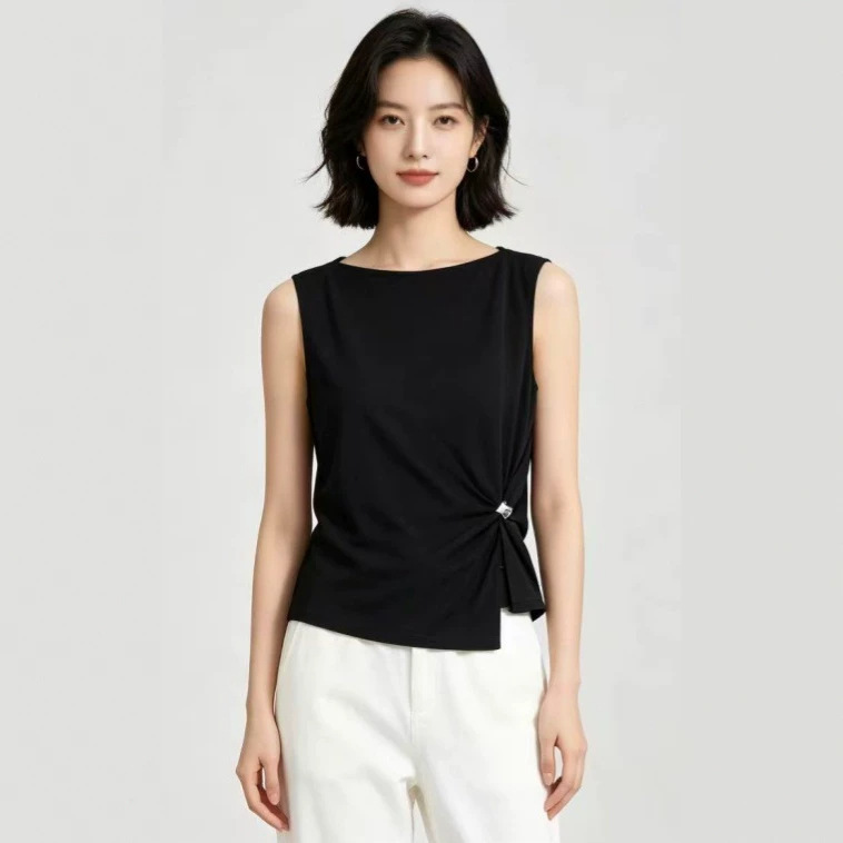Ai** Mall's Same Style 2026 Summer New Fashion Design Buttoned Twist-Neck Sleeveless Top Ai** Mall's Same Style 2026 Summer New Fashion Design Buttoned Twist-Neck Sleeveless Top