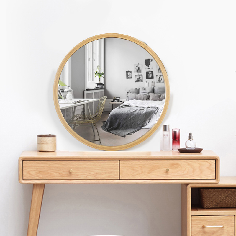 Nuevo espejo redondo de madera sólida nórdica espejo de baño espejo de maquillaje Baño de bambú Nan espejo de alta definición se puede colgar espejo