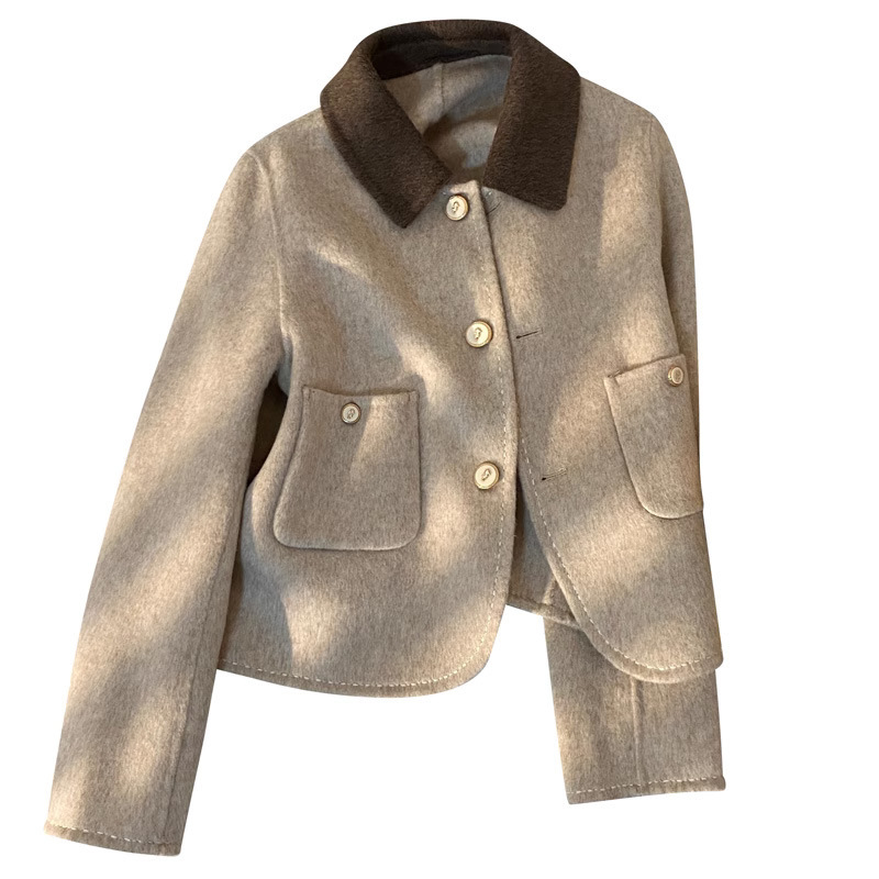 Women's Clothing cashmere light beige short double faced wool women's coat new Korean style temperament small size coat autumn and winter_voghion.com